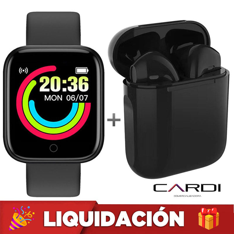 Combo 💥💯 ¡Oferta imperdible! ⌚ Smartwatch puslo cardiaco y pasos + Audífonos multicolor touch 🎁 ¡Remate total! 🎉 i12 + y68